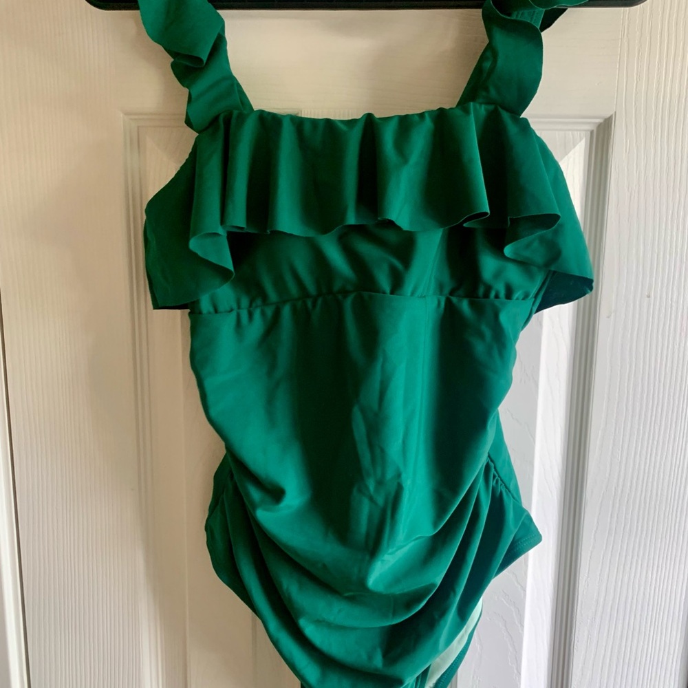 Dark Green Ruffled One Piece Swimsuit
